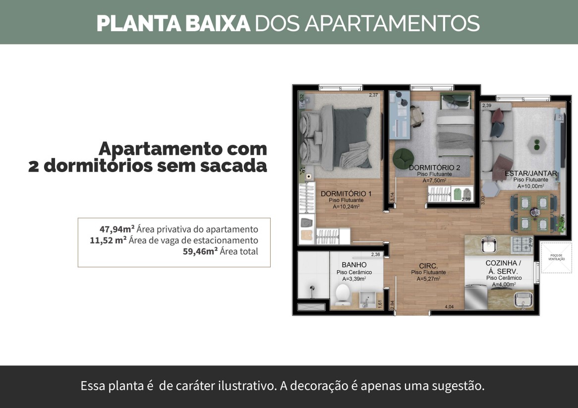 Apartamento na Planta com 2 Dormitórios – Novo Hamburgo – Rondônia - Imagem 3